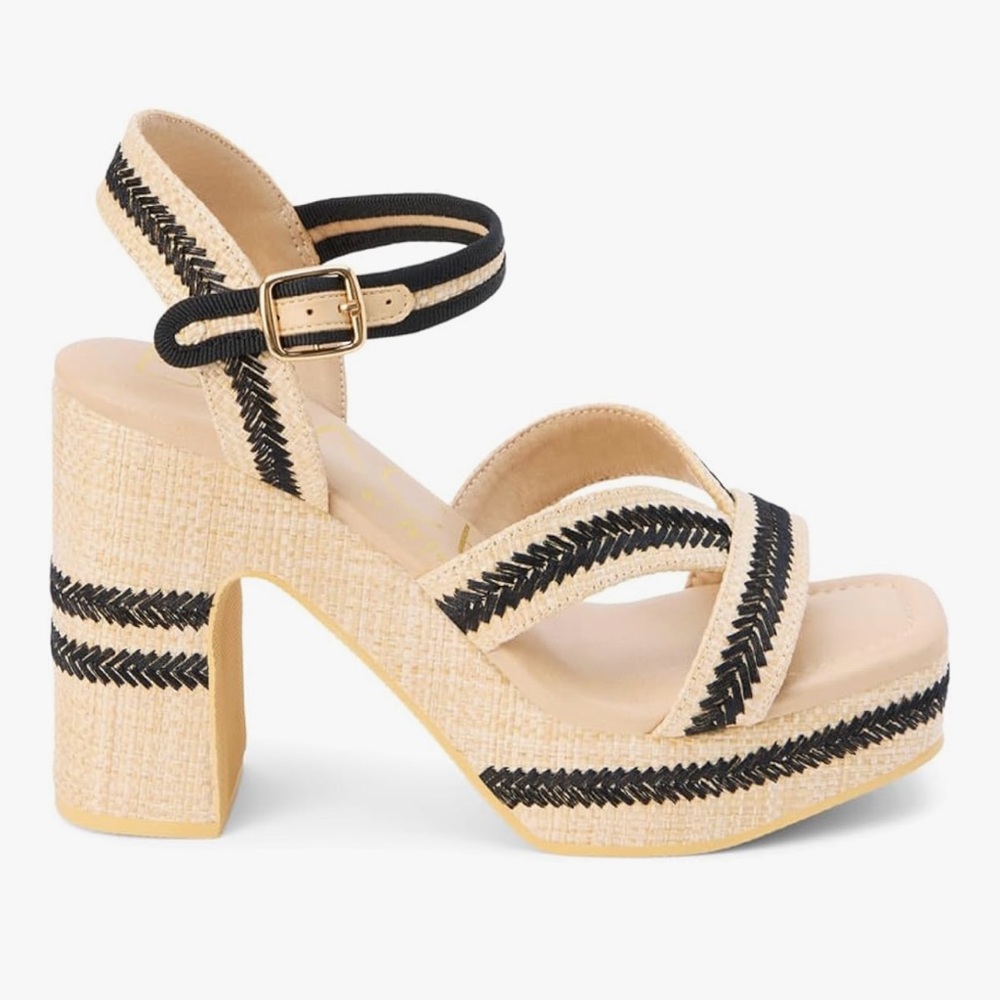 Matisse Natural Woven Platform Sandals with Black Trim
